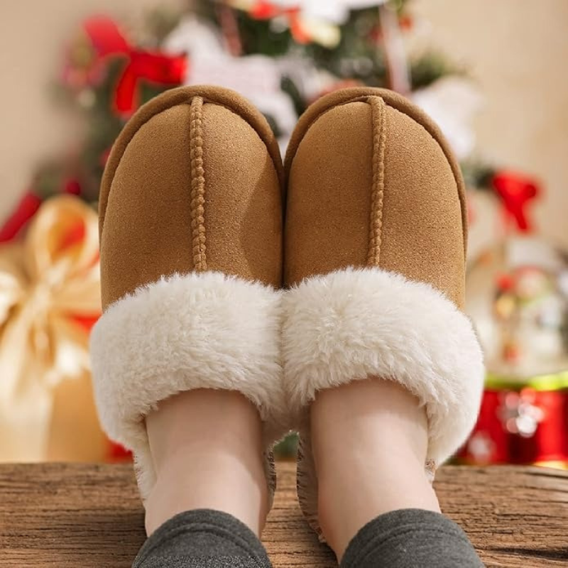 Soft Pull-On Slippers With Faux Fur Lining And Memory Foam