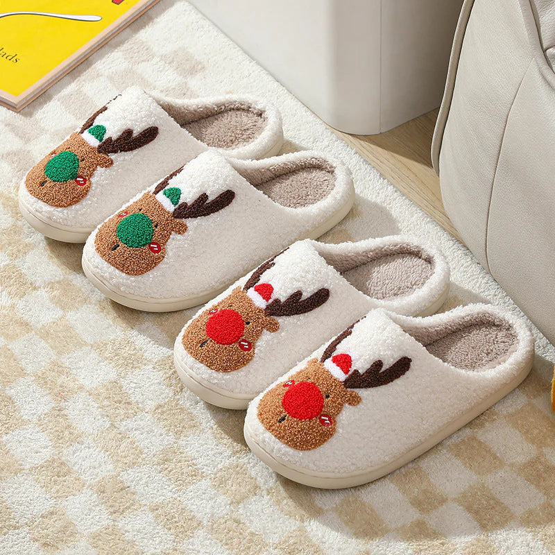 Festive Reindeer Themed Plush Indoor Slippers