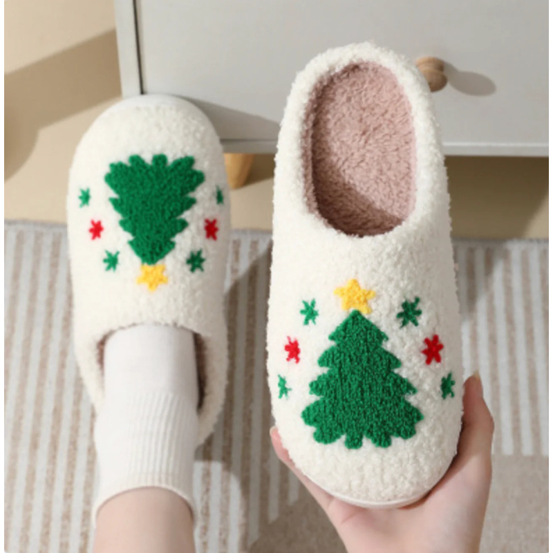 Festive Embroidered Holiday Slide Slippers