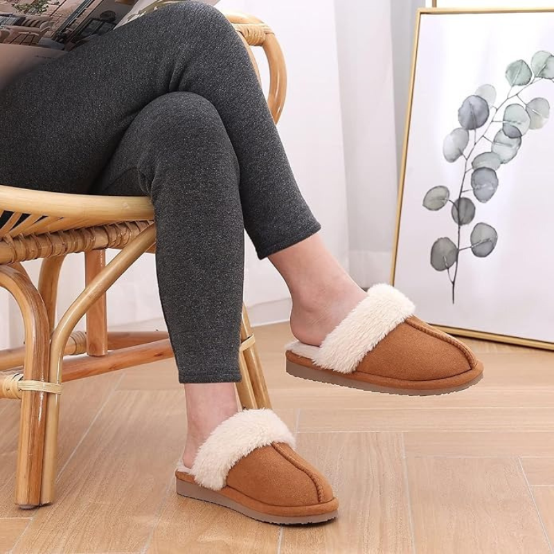 Soft Pull-On Slippers With Faux Fur Lining And Memory Foam