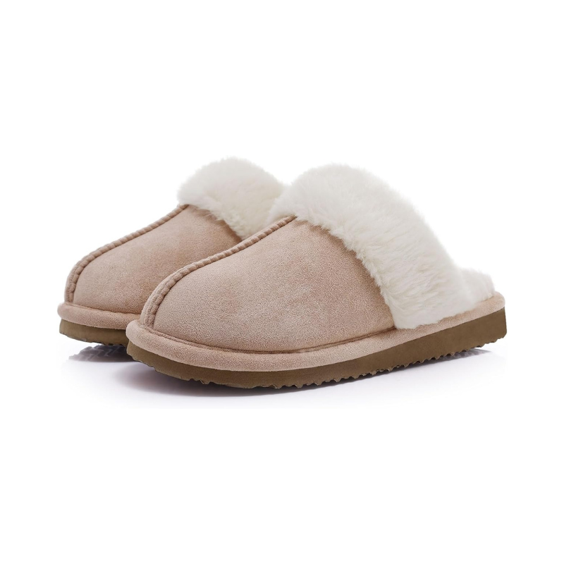 Soft Pull-On Slippers With Faux Fur Lining And Memory Foam