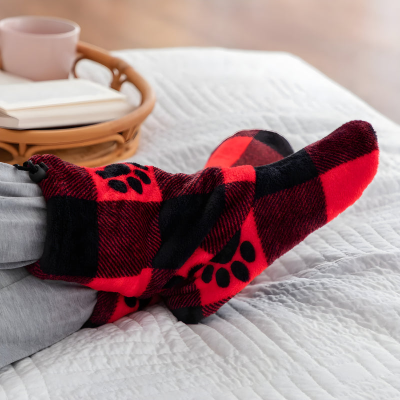 Plush Non Slip Paw Print Slipper Boots