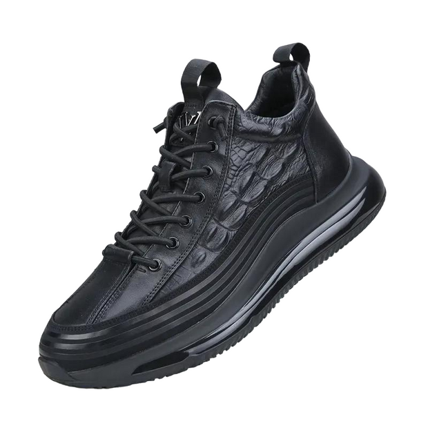 Embossed Croc Texture Lace Up Platform Sneakers For Men