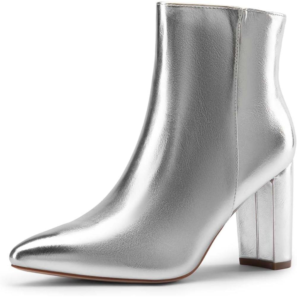 Pointed Pattern Block Heeled Boots