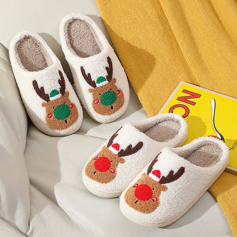 Festive Reindeer Themed Plush Indoor Slippers