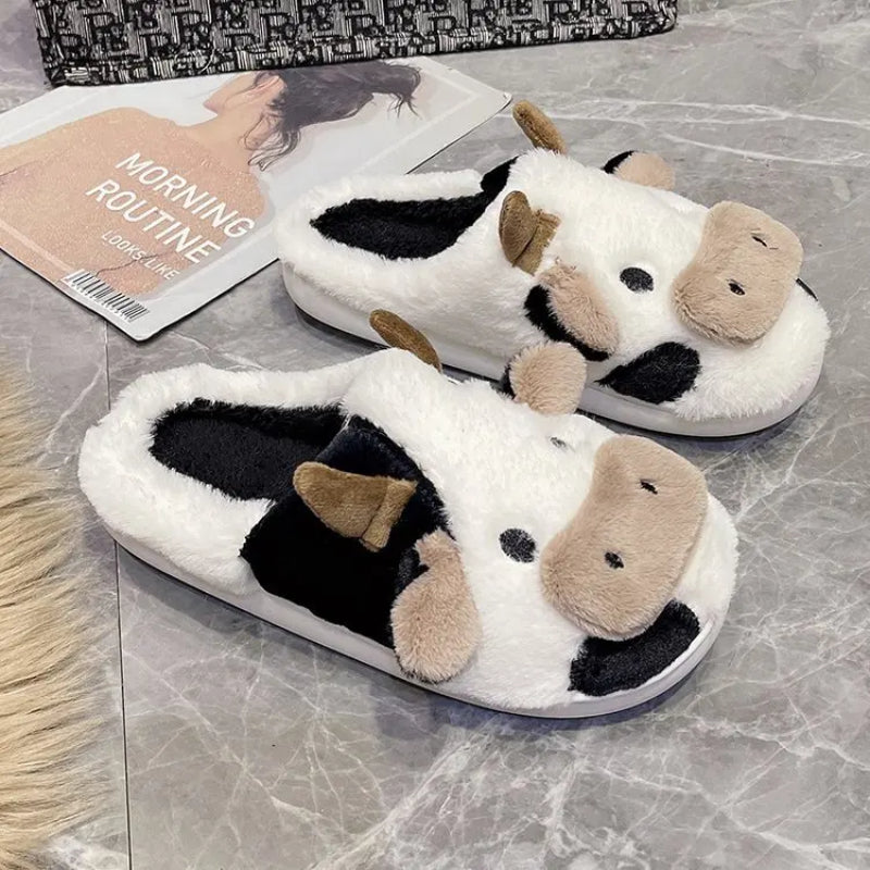 Cow Themed Fleece Indoor Slippers