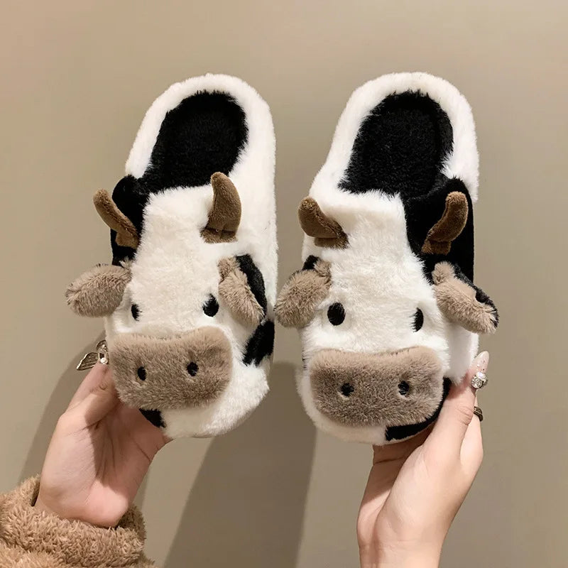 Cow Themed Fleece Indoor Slippers