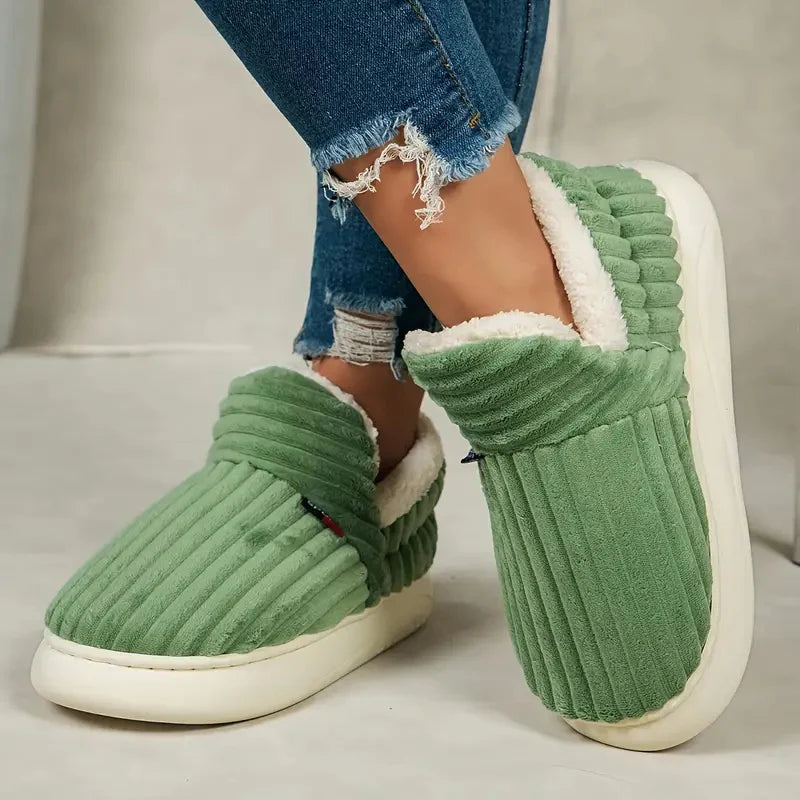 Ribbed Indoor Slippers With Anti Slip Sole