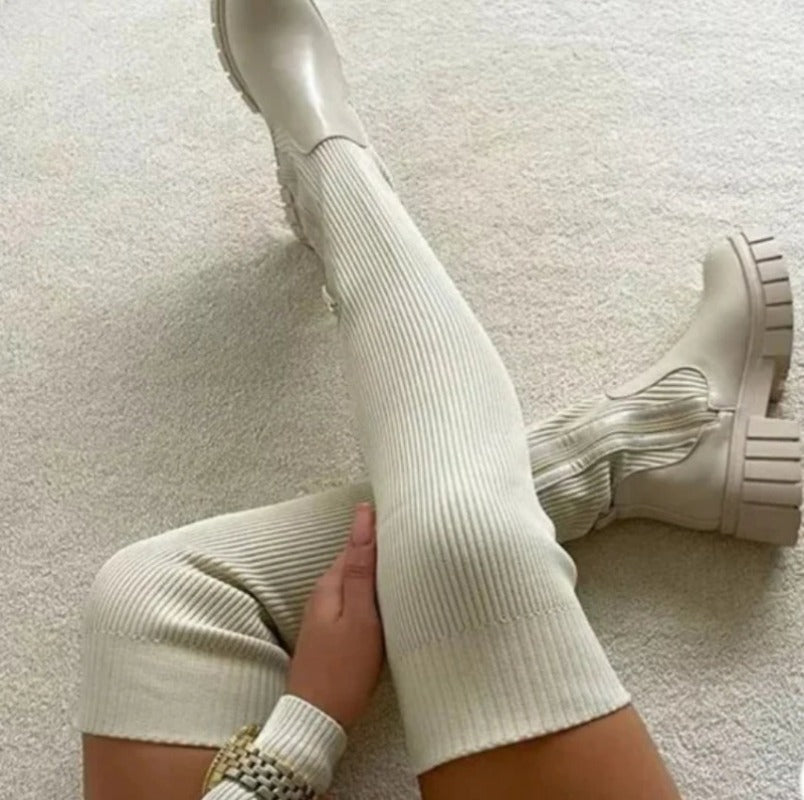 Women Thigh High Stretch Knit Boots