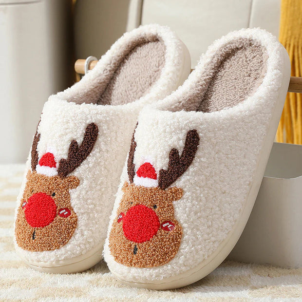 Festive Reindeer Themed Plush Indoor Slippers