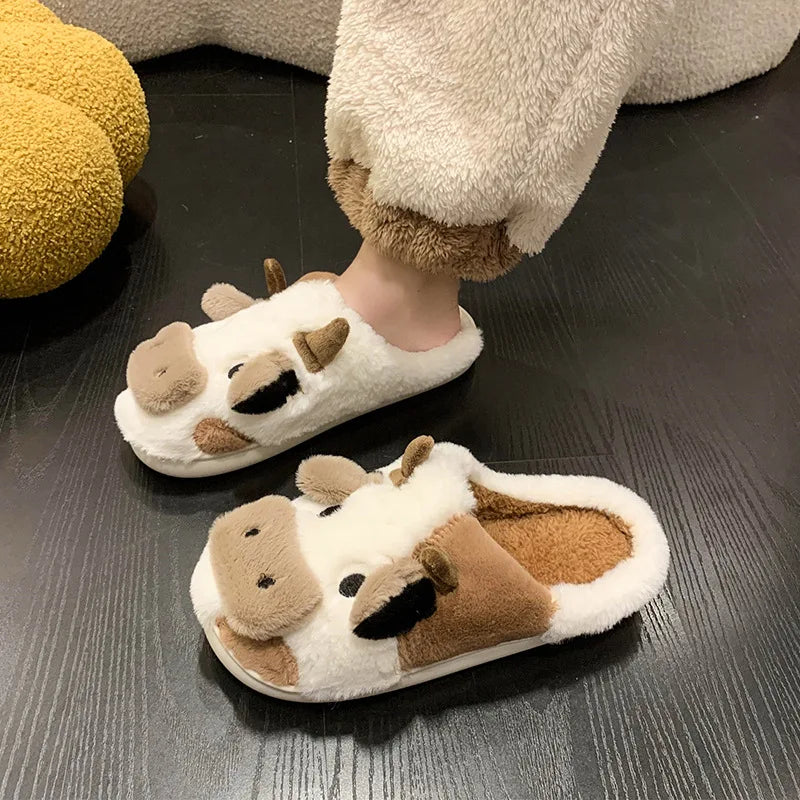 Cow Themed Fleece Indoor Slippers