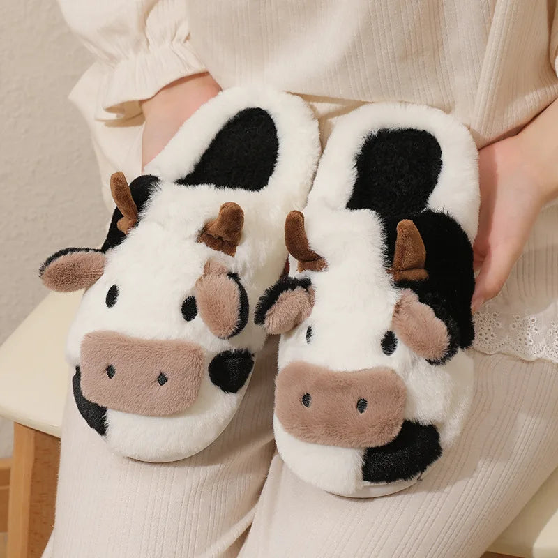 Cow Themed Fleece Indoor Slippers