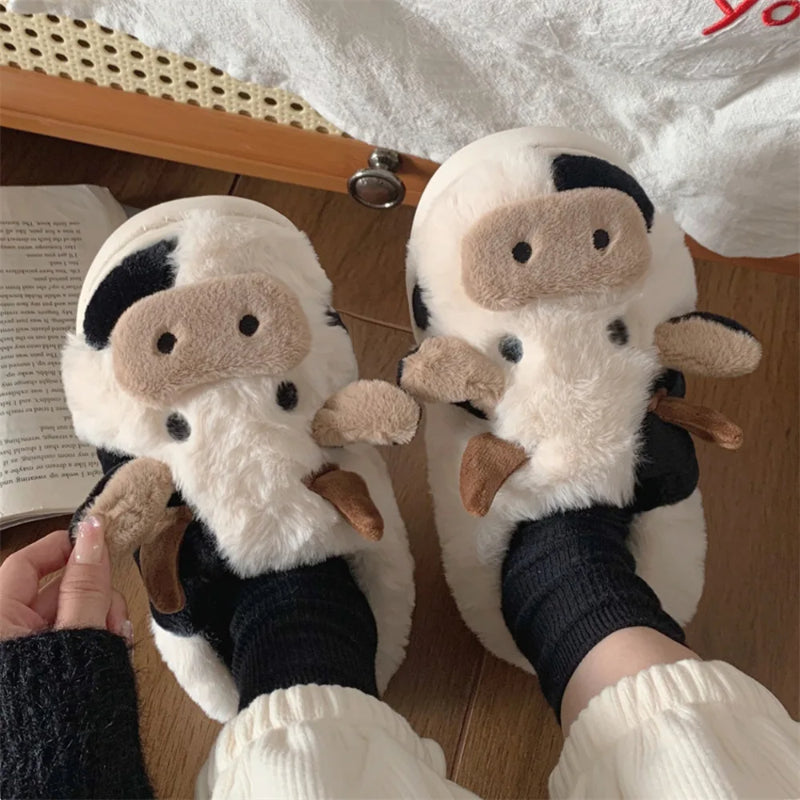 Cow Themed Fleece Indoor Slippers