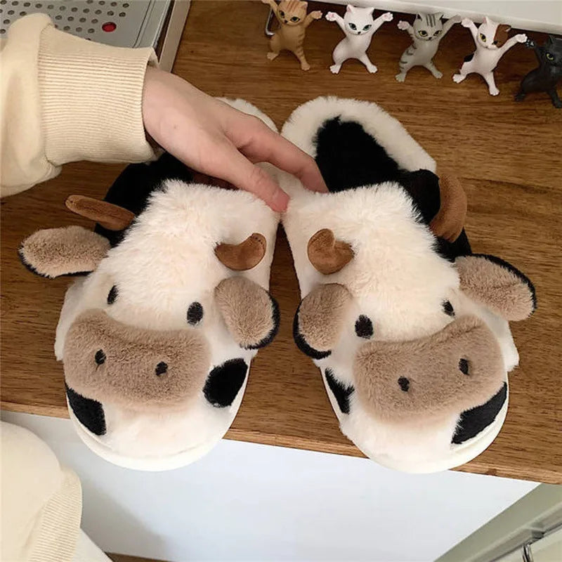 Cow Themed Fleece Indoor Slippers