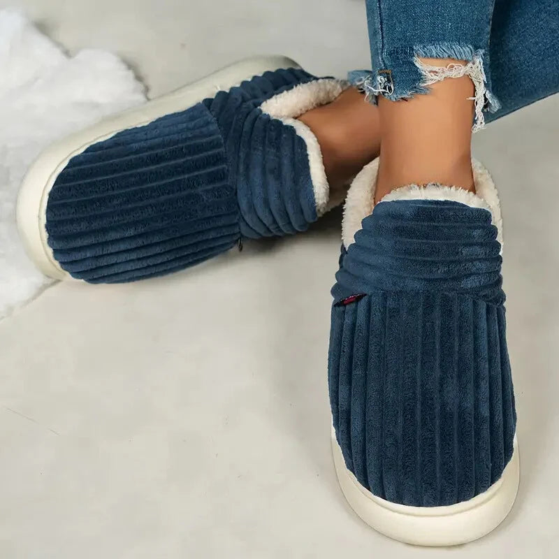 Ribbed Indoor Slippers With Anti Slip Sole