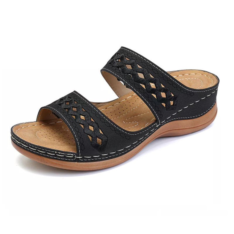 Zig Zag Stitch Wedge Sandal – Casual Comfort Sandals